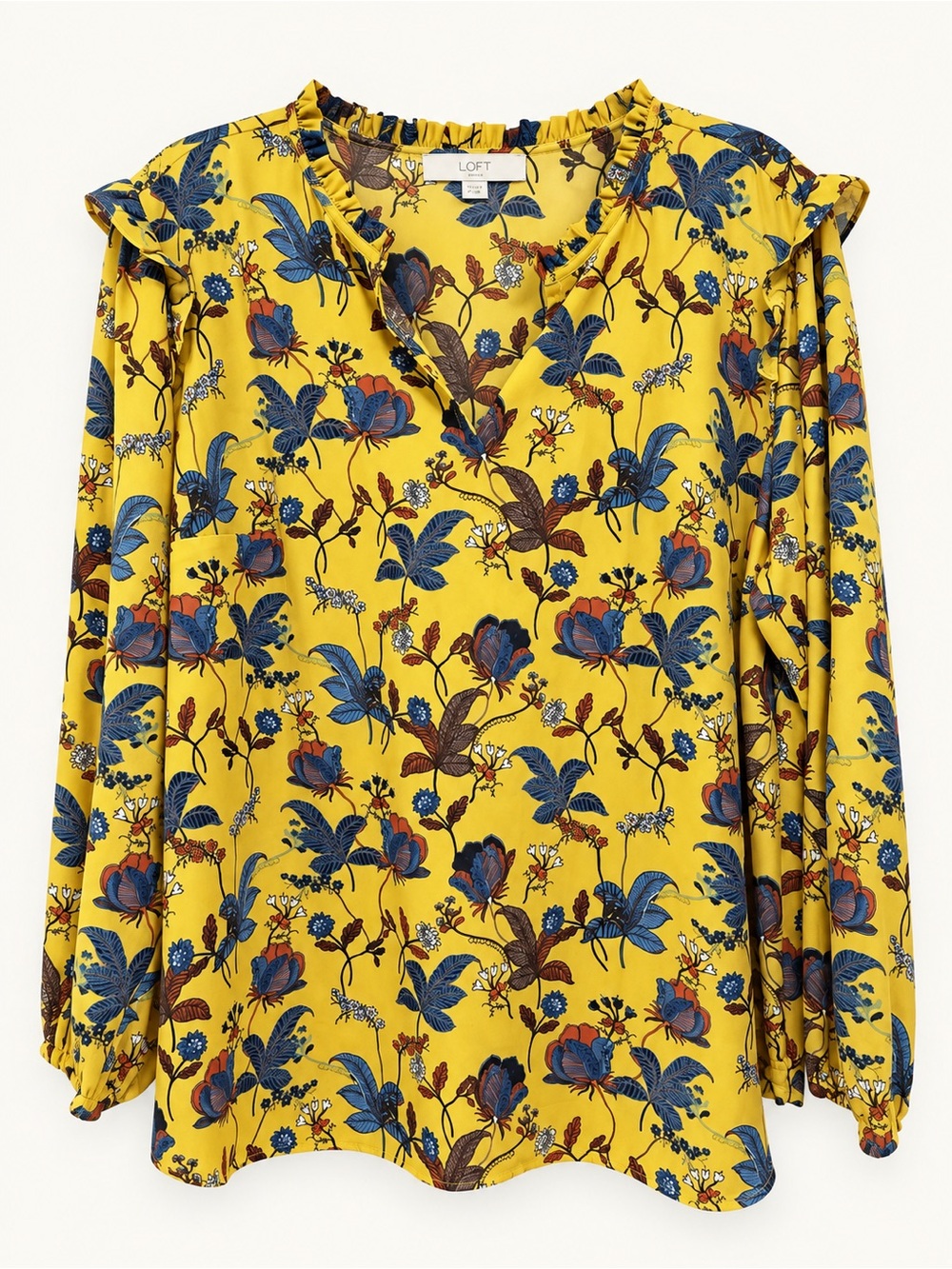LOFT Yellow Floral Long-Sleeve Blouse